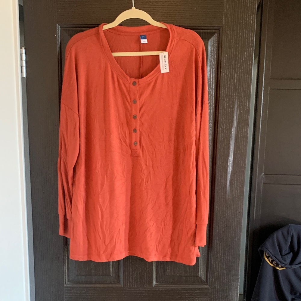 Rust Orange Long Sleeve Henley Shirt